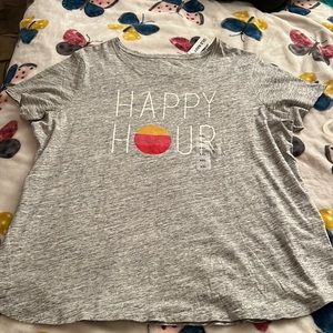 New with tags! Comfy cute top with stretch. Says HAPPY HOUR.